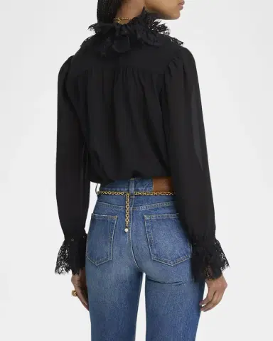 Chloé Lace-Trimmed Silk Georgette Blouse | Thumbnail 2 Chloé Lace-Trimmed Silk Georgette Blouse | Thumbnail 2