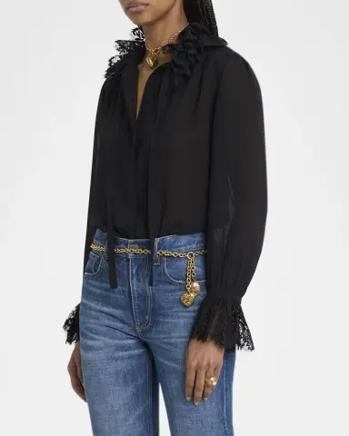 Chloé Lace-Trimmed Silk Georgette Blouse | Thumbnail 3 Chloé Lace-Trimmed Silk Georgette Blouse | Thumbnail 3