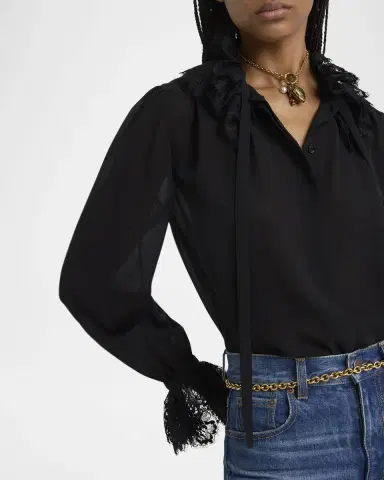 Chloé Lace-Trimmed Silk Georgette Blouse | Thumbnail 4 Chloé Lace-Trimmed Silk Georgette Blouse | Thumbnail 4