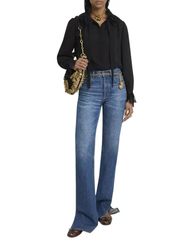 Lace-Trimmed Silk Georgette Blouse