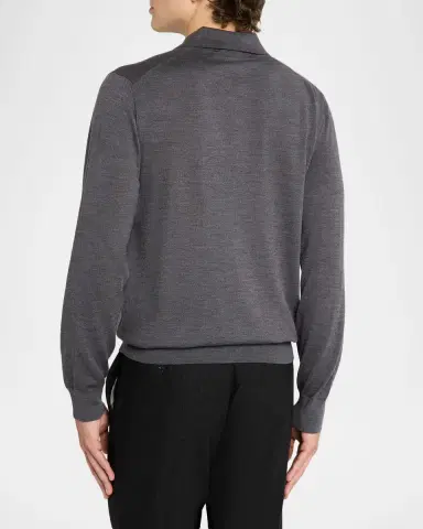 Eton Men 's Fine-Knit Merino Polo Sweater with Leather Label | Thumbnail 2 Eton Men 's Fine-Knit Merino Polo Sweater with Leather Label | Thumbnail 2
