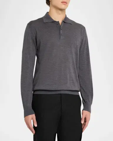 Eton Men 's Fine-Knit Merino Polo Sweater with Leather Label | Thumbnail 3 Eton Men 's Fine-Knit Merino Polo Sweater with Leather Label | Thumbnail 3