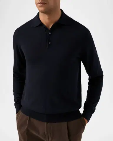 Eton Men's Fine Knit Merino Wool Long-Sleeve Polo Shirt | Thumbnail 2