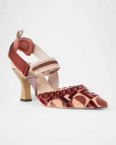 Fendi Colibri Mixed-Media Iconic FF Tapestry Slingback Pumps | Thumbnail 2 Fendi Colibri Mixed-Media Iconic FF Tapestry Slingback Pumps | Thumbnail 2