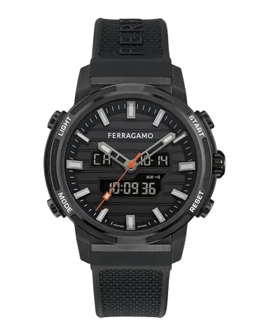 Ferragamo Men's 43mm Black Stainless Steel Silicone-Strap Watch | Thumbnail 1 Ferragamo Men's 43mm Black Stainless Steel Silicone-Strap Watch | Thumbnail 1