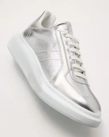 Alexander McQueen Men's Metallic-Trim Leather Low-Top Sneakers | Thumbnail 2 Alexander McQueen Men's Metallic-Trim Leather Low-Top Sneakers | Thumbnail 2