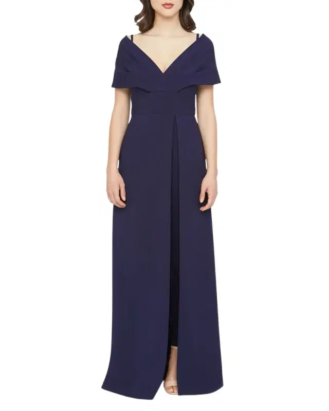 Kay Unger New York Irelyn Off-Shoulder Crepe Walk Thru Jumpsuit