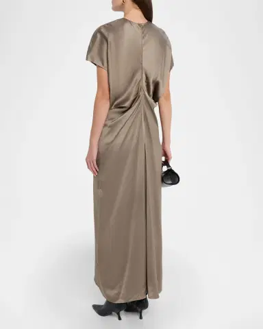 TOTEME Satin Slouch Waist Short-Sleeve Dress | Thumbnail 2