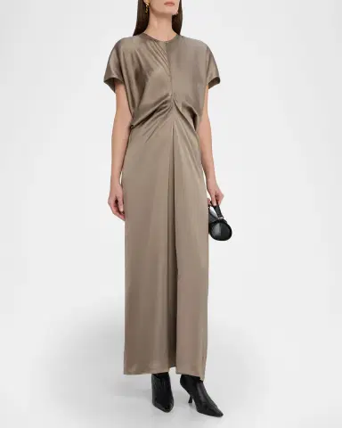 TOTEME Satin Slouch Waist Short-Sleeve Dress | Thumbnail 3