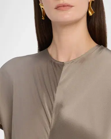TOTEME Satin Slouch Waist Short-Sleeve Dress | Thumbnail 4