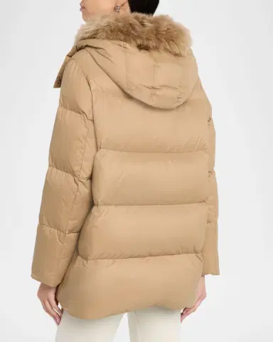 Yves Salomon Down Jacket with Removable Hood & Shearling Trim | Thumbnail 2
