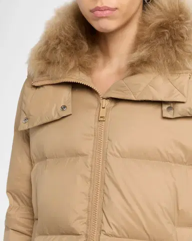Yves Salomon Down Jacket with Removable Hood & Shearling Trim | Thumbnail 4