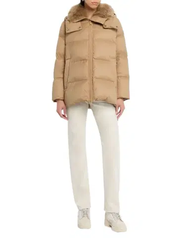 Yves Salomon Down Jacket with Removable Hood & Shearling Trim | Thumbnail 1