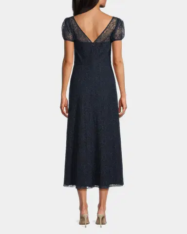 Kay Unger New York Layla Puff-Sleeve Floral Applique Midi Dress | Thumbnail 2 Kay Unger New York Layla Puff-Sleeve Floral Applique Midi Dress | Thumbnail 2