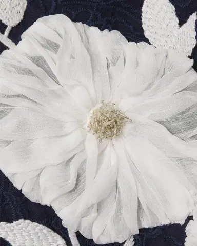 Kay Unger New York Layla Puff-Sleeve Floral Applique Midi Dress | Thumbnail 4 Kay Unger New York Layla Puff-Sleeve Floral Applique Midi Dress | Thumbnail 4