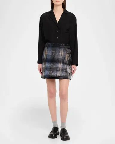Loewe Check Mohair Mini Wrap Skirt | Thumbnail 2 Loewe Check Mohair Mini Wrap Skirt | Thumbnail 2