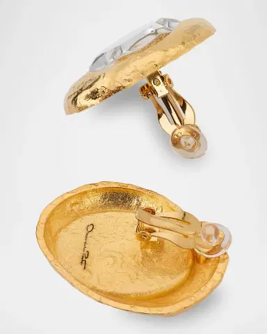 Oscar de la Renta Hammered Oval Stone Earrings | Thumbnail 3