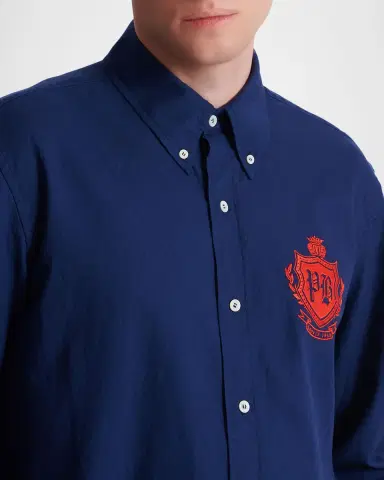 Balmain Men's Oxford Cotton College Emblem Button-Down Shirt | Thumbnail 6
