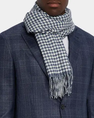 PIACENZA 1733 Men's Silk and Cashmere Twist Houndstooth Scarf | Thumbnail 2 PIACENZA 1733 Men's Silk and Cashmere Twist Houndstooth Scarf | Thumbnail 2