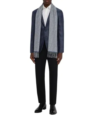 PIACENZA 1733 Men's Silk and Cashmere Twist Houndstooth Scarf | Thumbnail 1 PIACENZA 1733 Men's Silk and Cashmere Twist Houndstooth Scarf | Thumbnail 1