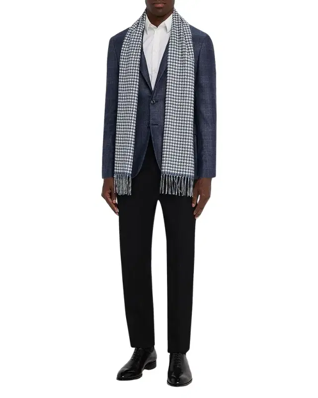 Men 's Silk and Cashmere Twist Houndstooth Scarf