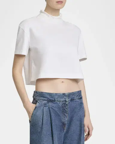 Alaïa Cotton Jersey Cropped T-Shirt | Thumbnail 3