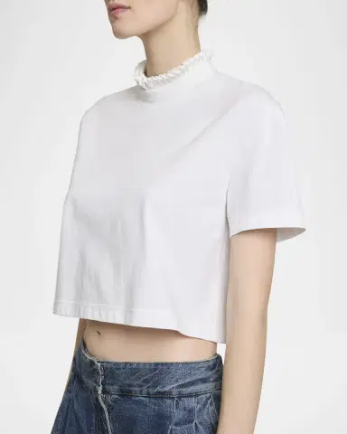 Alaïa Cotton Jersey Cropped T-Shirt | Thumbnail 4