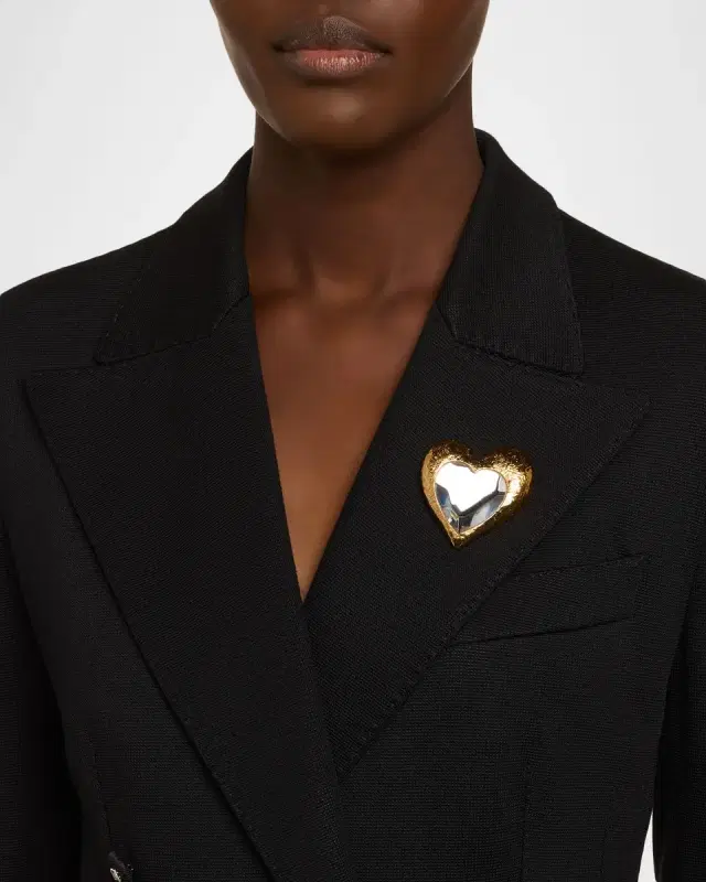 24K Gold Plated Glass Crystal Heart Brooch