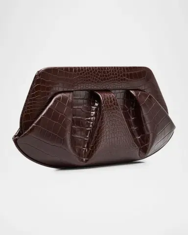 THEMOIRÈ Emera Pleated Croc-Embossed Vegan Leather Clutch Bag | Thumbnail 2