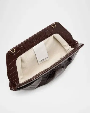 THEMOIRÈ Emera Pleated Croc-Embossed Vegan Leather Clutch Bag | Thumbnail 3
