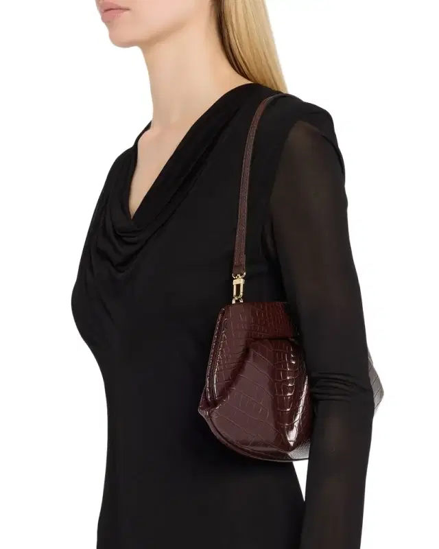 Emera Pleated Croc-Embossed Vegan Leather Clutch Bag