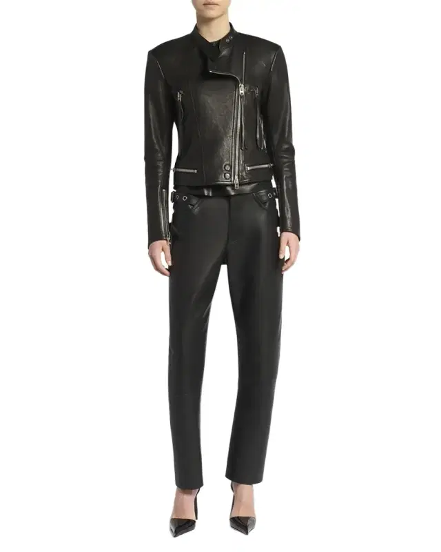 TOM FORD Leather Buckle Straight-Leg Biker Pants