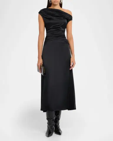 Staud Phare Draped Silk Midi Dress | Thumbnail 3 Staud Phare Draped Silk Midi Dress | Thumbnail 3