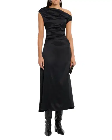 Staud Phare Draped Silk Midi Dress | Thumbnail 1 Staud Phare Draped Silk Midi Dress | Thumbnail 1