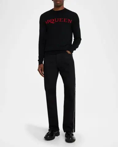 Alexander McQueen Men's Wool Jacquard Logo Crewneck Sweater | Thumbnail 2 Alexander McQueen Men's Wool Jacquard Logo Crewneck Sweater | Thumbnail 2
