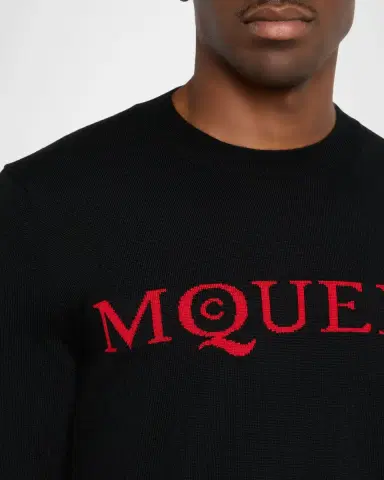 Alexander McQueen Men's Wool Jacquard Logo Crewneck Sweater | Thumbnail 5 Alexander McQueen Men's Wool Jacquard Logo Crewneck Sweater | Thumbnail 5