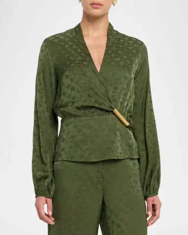 Silvia Tcherassi Elvie Draped Satin Long-Sleeve Blouse | Thumbnail 3 Silvia Tcherassi Elvie Draped Satin Long-Sleeve Blouse | Thumbnail 3