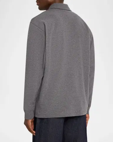 Bottega Veneta Men's Double-Cotton Quarter-Zip Overshirt with Intrecciato Pocket | Thumbnail 2