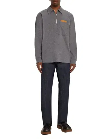 Bottega Veneta Men's Double-Cotton Quarter-Zip Overshirt with Intrecciato Pocket | Thumbnail 1