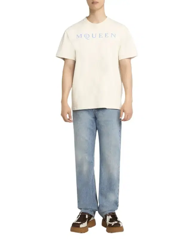 Men 's Flocked Logo Cotton Crewneck T-Shirt