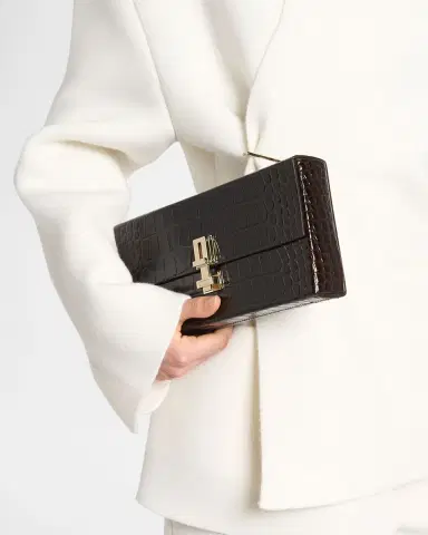 Tom Ford T-Latch Glossed Croc-Effect Leather Clutch Bag | Thumbnail 4