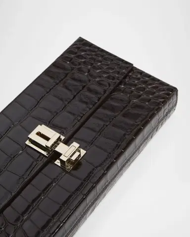 Tom Ford T-Latch Glossed Croc-Effect Leather Clutch Bag | Thumbnail 8