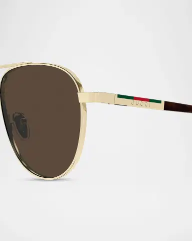 Gucci Men's Subtle Web 56mm Metal/Acetate Aviator Sunglasses | Thumbnail 2