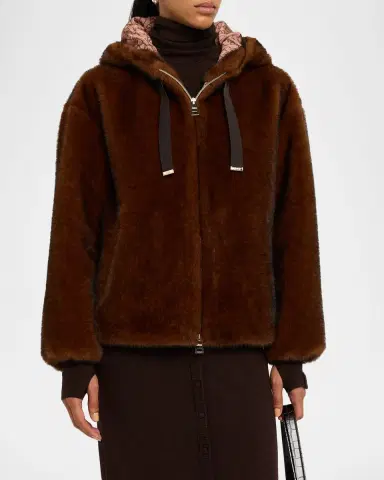 Herno Melange Alternative Fur Jacket with Hood | Thumbnail 3