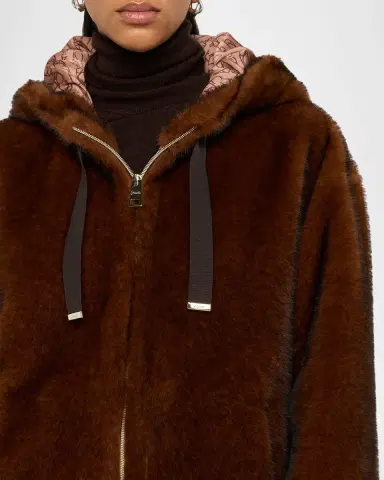 Herno Melange Alternative Fur Jacket with Hood | Thumbnail 4