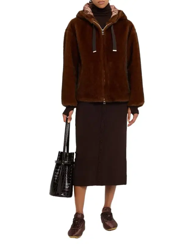 Melange Alternative Fur Jacket with Hood
