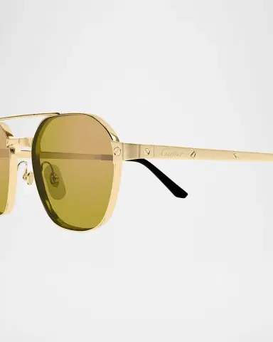 Cartier Men's Double-Bridge Metal Aviator Sunglasses | Thumbnail 2