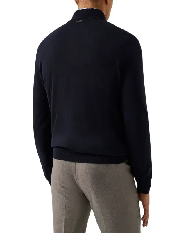 Men 's Leather-Trim Wool Quarter-Zip Knit Sweater
