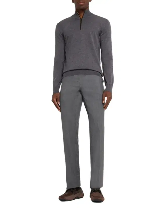 Men 's Merino Wool Leather Trim Quarter-Zip Sweater