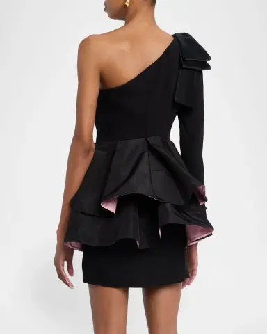 Valentino Garavani One-Shoulder Long-Sleeve Ruffle Mini Dress | Thumbnail 3 Valentino Garavani One-Shoulder Long-Sleeve Ruffle Mini Dress | Thumbnail 3